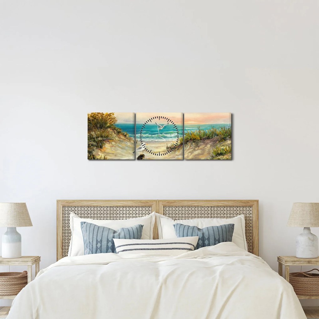 Obraz - Piesočná pláž (s hodinami) (90x30 cm)