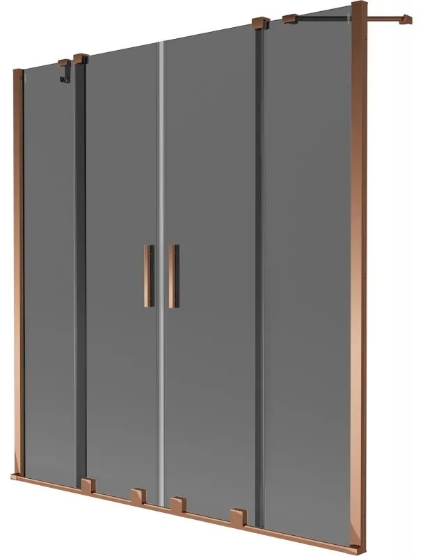 Mexen Velar Duo, 2-krídlová posuvná vaňová zástena 150 x 150 cm, 8mm šedé sklo, ružové zlato, 896-150-000-42-60