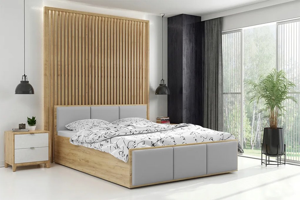 BMS GROUP Čalúnená posteľ PANAMA XT 120x200cm výklopná remeselný dub - sivá