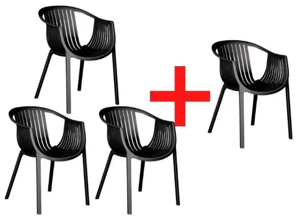 Plastová bistro stolička LOUNGE, čierna, 3+1 ZADARMO