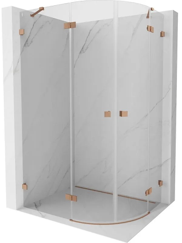 Mexen Lunar, polkruhový sprchový kút naklápací doľava 100 x 90 cm, 8mm číre sklo, profil medená matná, 833-100L-090P-65-00