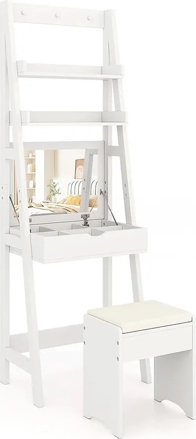 Úzky toaletný stolík s 2 policami a stoličkou, 60 x 40 x 180 cm