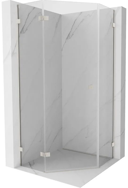 Mexen Lunar, päťuholníkový sprchový kút naklápací doľava 80 x 80 cm, 8mm číre sklo, oceľový profil, 831-080L-080P-97-00-L