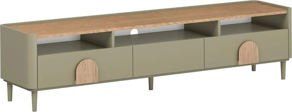 TV skrinka Amilio 200 cm na nožičkách - eukalyptus / dub baltic dune / dub prírodný