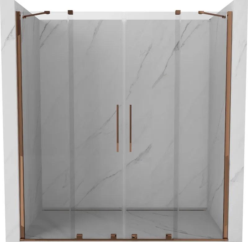Mexen Velar Duo, posuvné dvere do otvoru 200x200 cm, 8mm číre sklo, ružové zlato, 871-200-000-02-60