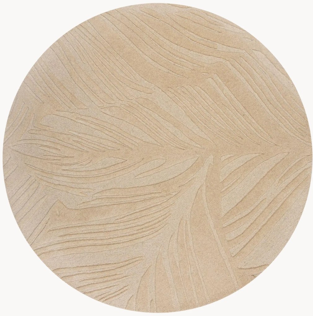 Ručne všívaný okrúhly vlnený koberec's reliéfnou štruktúrou Lino Leaf