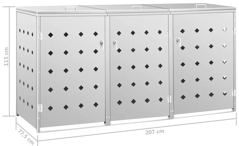 Prístrešok na trojitý odpadkový kôš nehrdzavejúca oceľ 240 l
