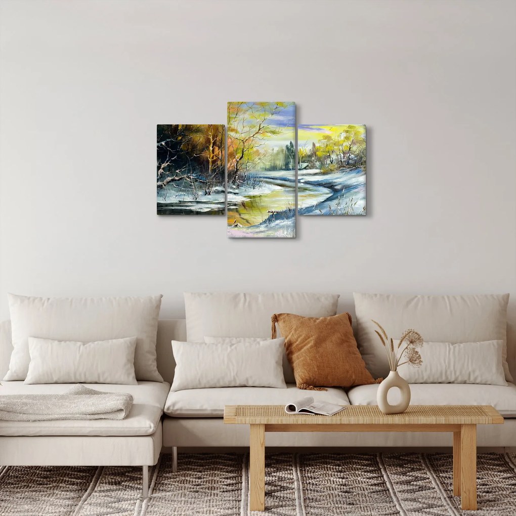 Obraz zimnej rieky, olejomaľba (90x60 cm)