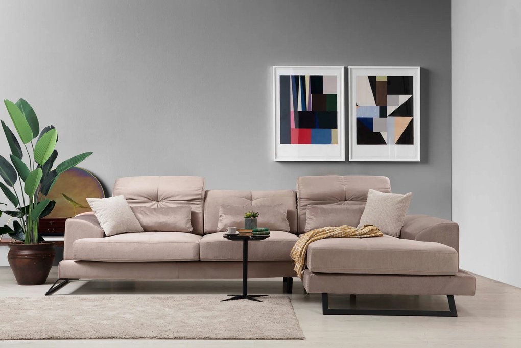 Rohová pohovka Frido s nastaviteľnou opierkou 308 x 100 cm, pravá, béžová