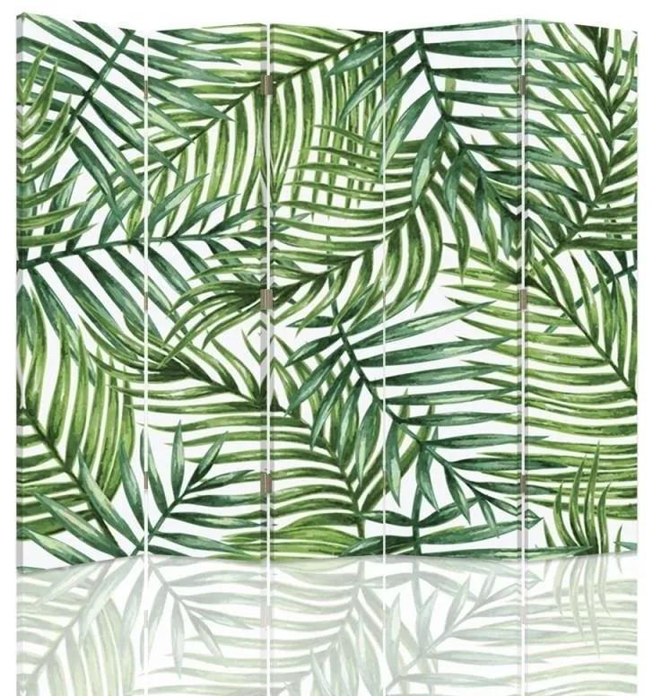 Ozdobný paraván Zelené listí Příroda - 180x170 cm, päťdielny, obojstranný paraván 360°