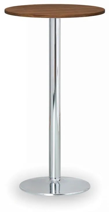 Koktailový stôl OLYMPO II, priemer 600 mm, chrómovaná podnož, doska orech