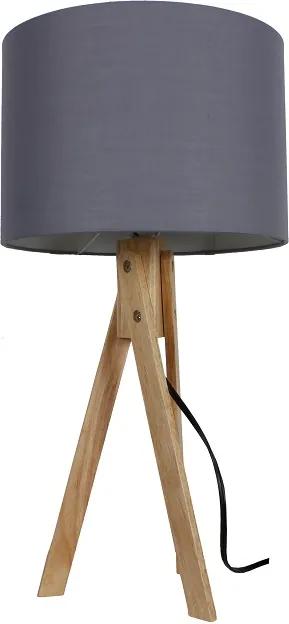 Sivá stolná lampa s drevenou trojnožkou LILA TYP 2