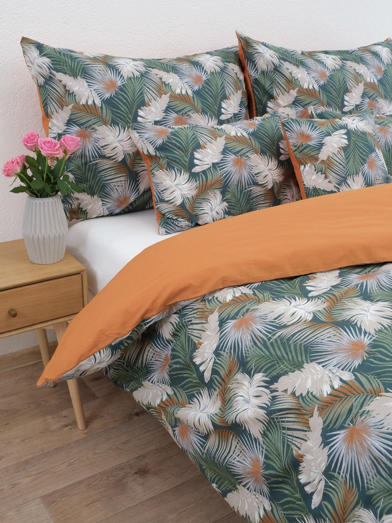 Predĺžené bavlnené obliečky Renforcé – Taisa zelená/terakota