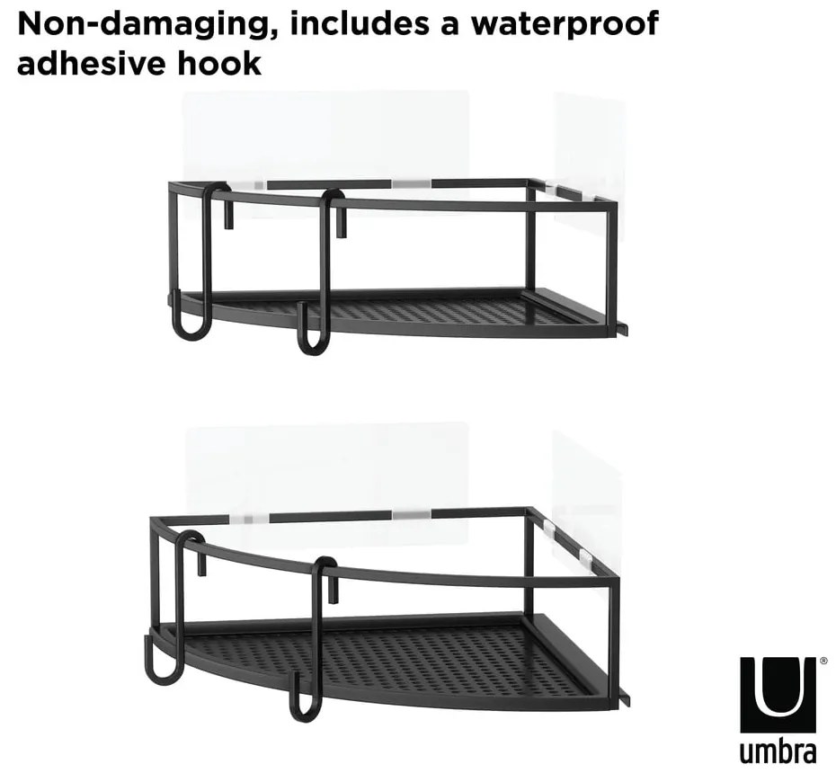 Čierne rohové samodržiace oceľové kúpeľňové poličky 2 ks Cubiko – Umbra