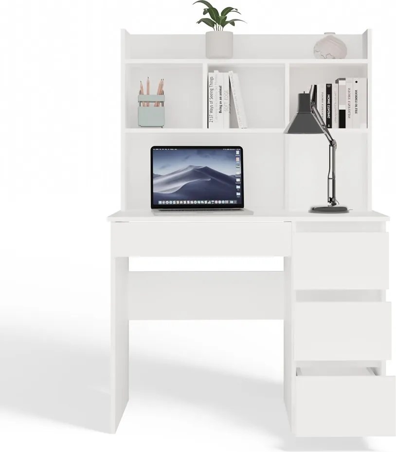 Písací stôl s nadstavbou MIJAS pravý matná biela