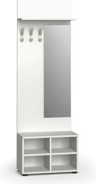 Vešiaková stena s botníkom a zrkadlom HORIZONT, 3 háčiky, polica, biela