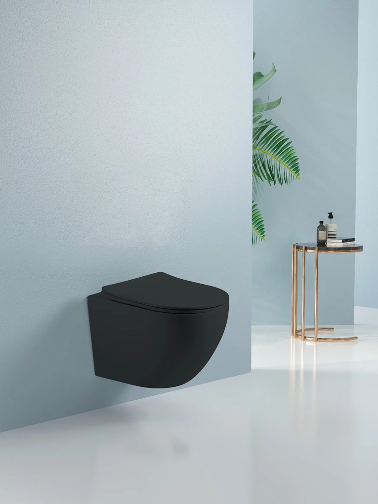 Cerano Cesso, závesná WC misa Vortex + UF sedátko - čierna matná - 49x36 cm, CER-CER-476684