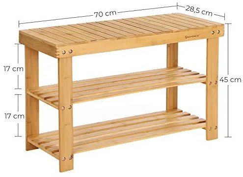 Lavica na topánky, bambus, farba-prírodné drevo, 45x70x28cm