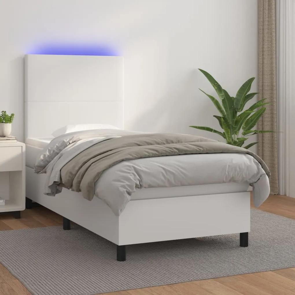 Boxspring posteľ s matracom a LED biela 100x200 cm umelá koža 3135808