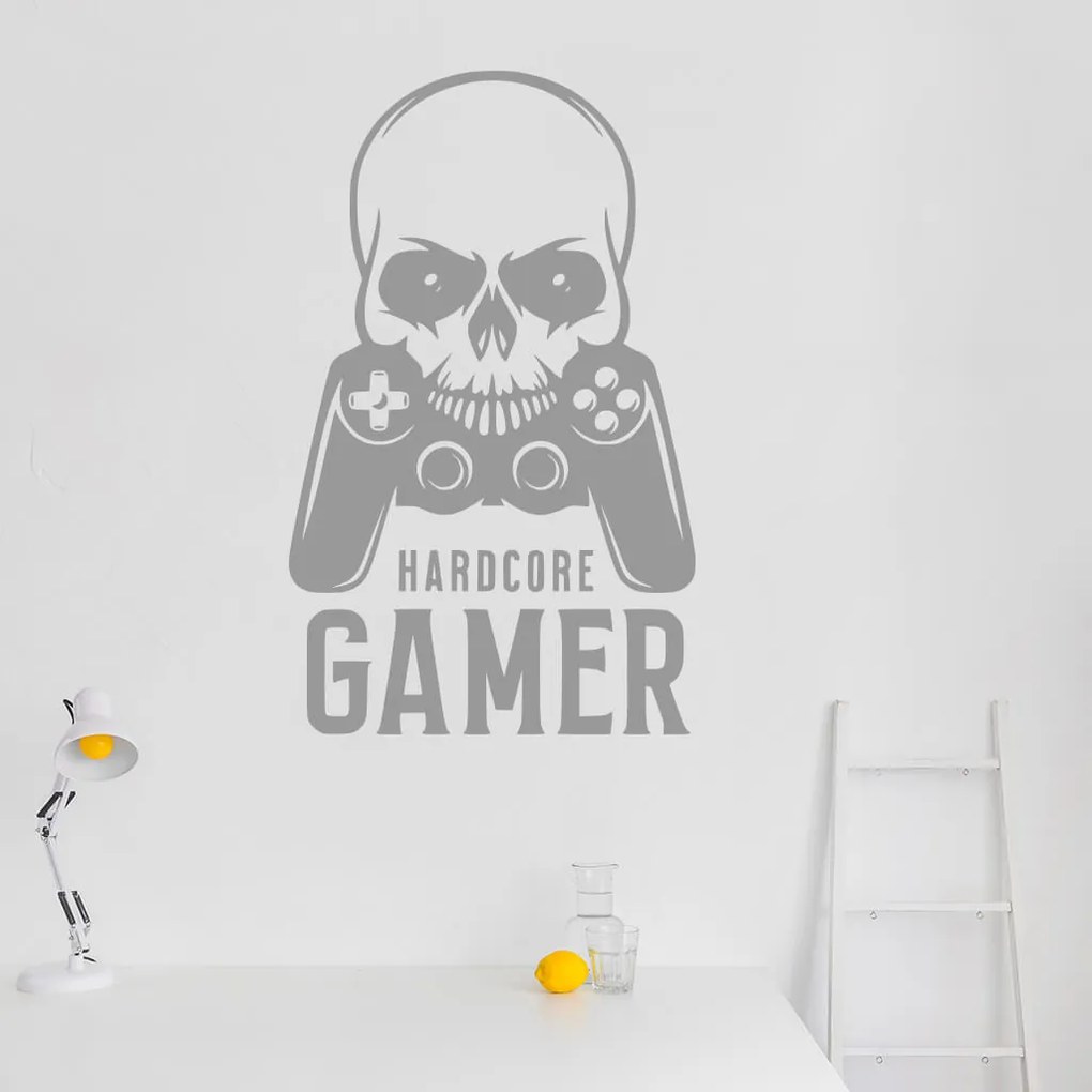 Veselá Stena Samolepka Hardcore Gamer Farba: bílá, Veľkosť: 60 x 36 cm