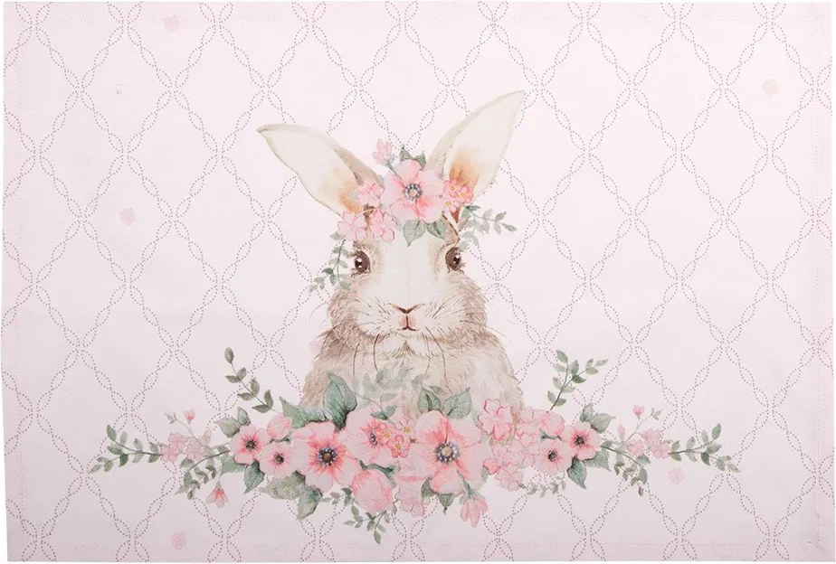 6ks ružové bavlnené prestieranie s zajačikom Floral Easter Bunny - 48*33 cm