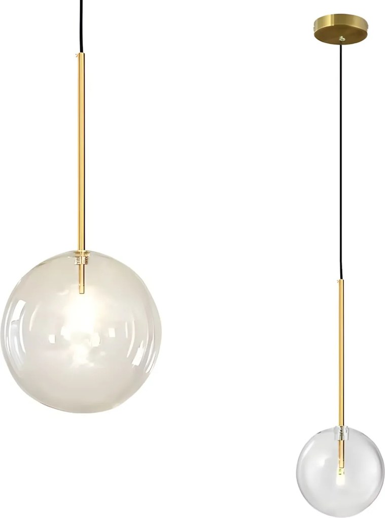 Toolight Toolight, sklenené guľové závesné stropné svietidlo 20cm, APP1683-1CP, zlatá, OSW-04303
