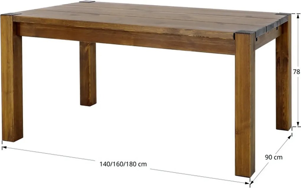 Rustikálny jedálenský stôl s možnosťou rozšírenia 140/160/180 x 90 cm 180x90 cm