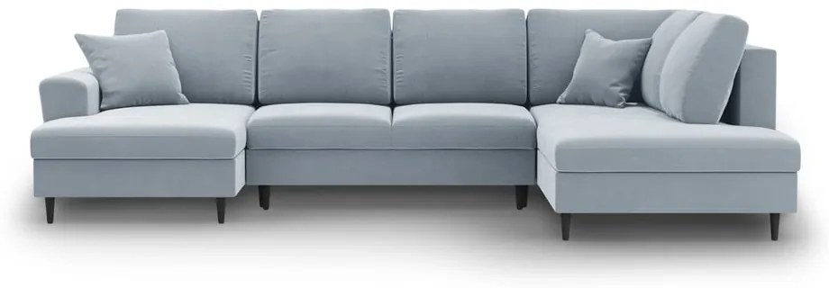 Svetlomodrá zamatová rozkladacia/s úložným priestorom rohová pohovka (pravý roh/do "U") Kyoto – Cosmopolitan Design