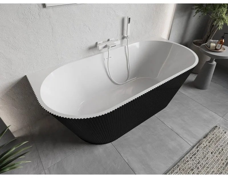 Mexen Oris, voľne stojaca ryhovaná vaňa 170 x 80 cm, biela-čierna, biely prepad, 52871708075-20