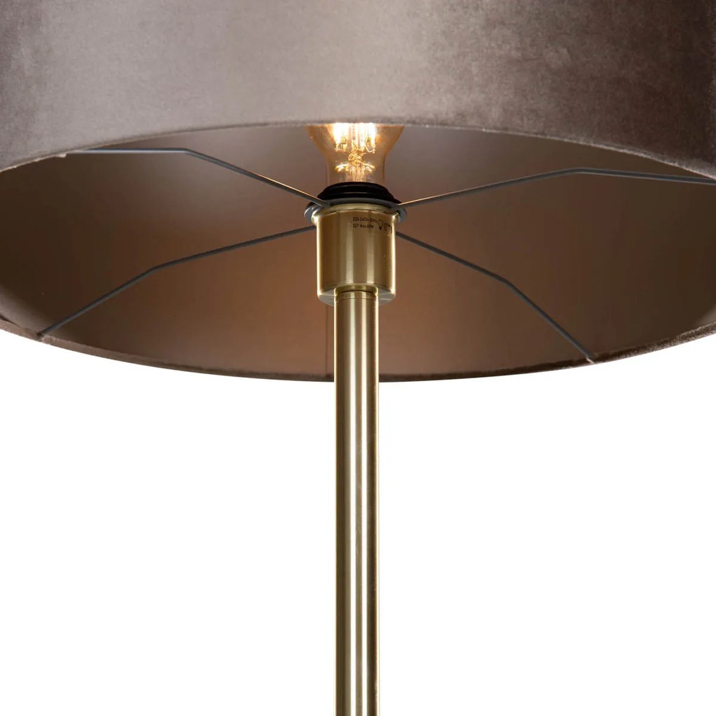 Stojacia lampa mosadz s plyšovým tienidlom taupe 50 cm - Simplo