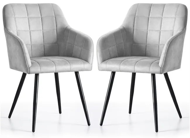 Sada dvoch jedálenských stoličiek LUXANO zamatové, sivé / čierne nohy (2 ks)