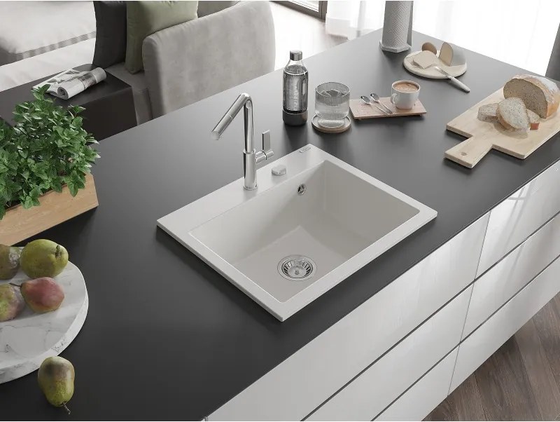 Mexen Oscar, 1-komorový granitový drez 580x490x205 mm, biela, 6519581000-20