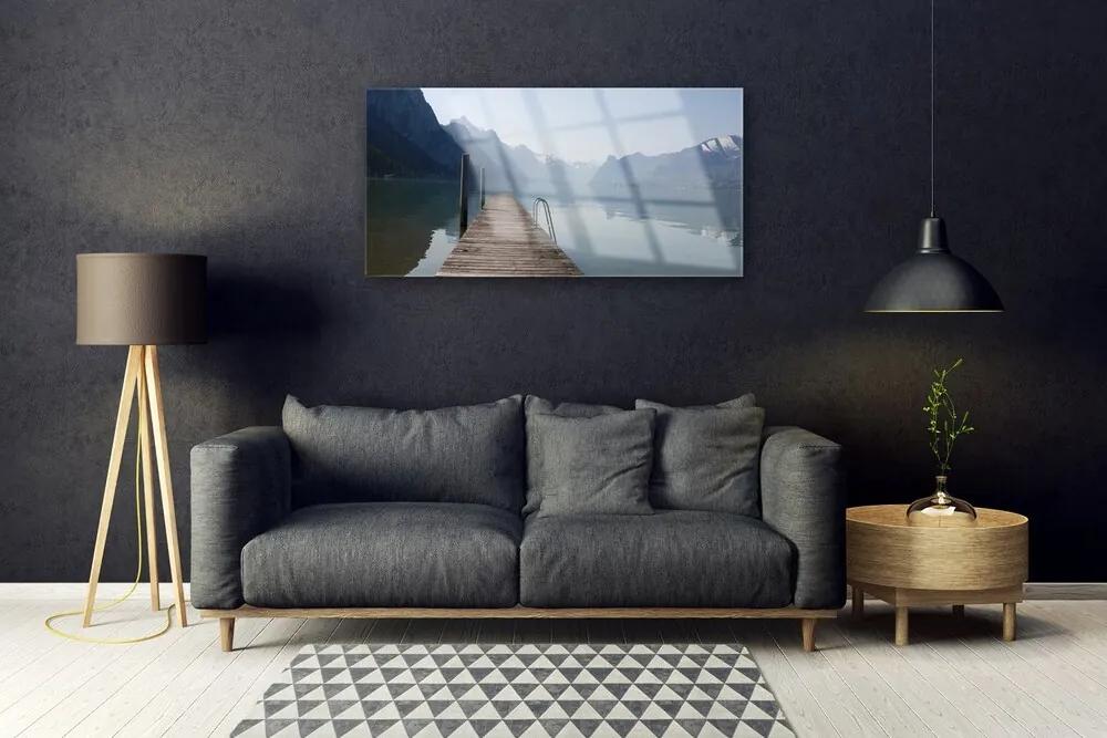 Skleneny obraz Mólo jazero hory príroda 120x60 cm