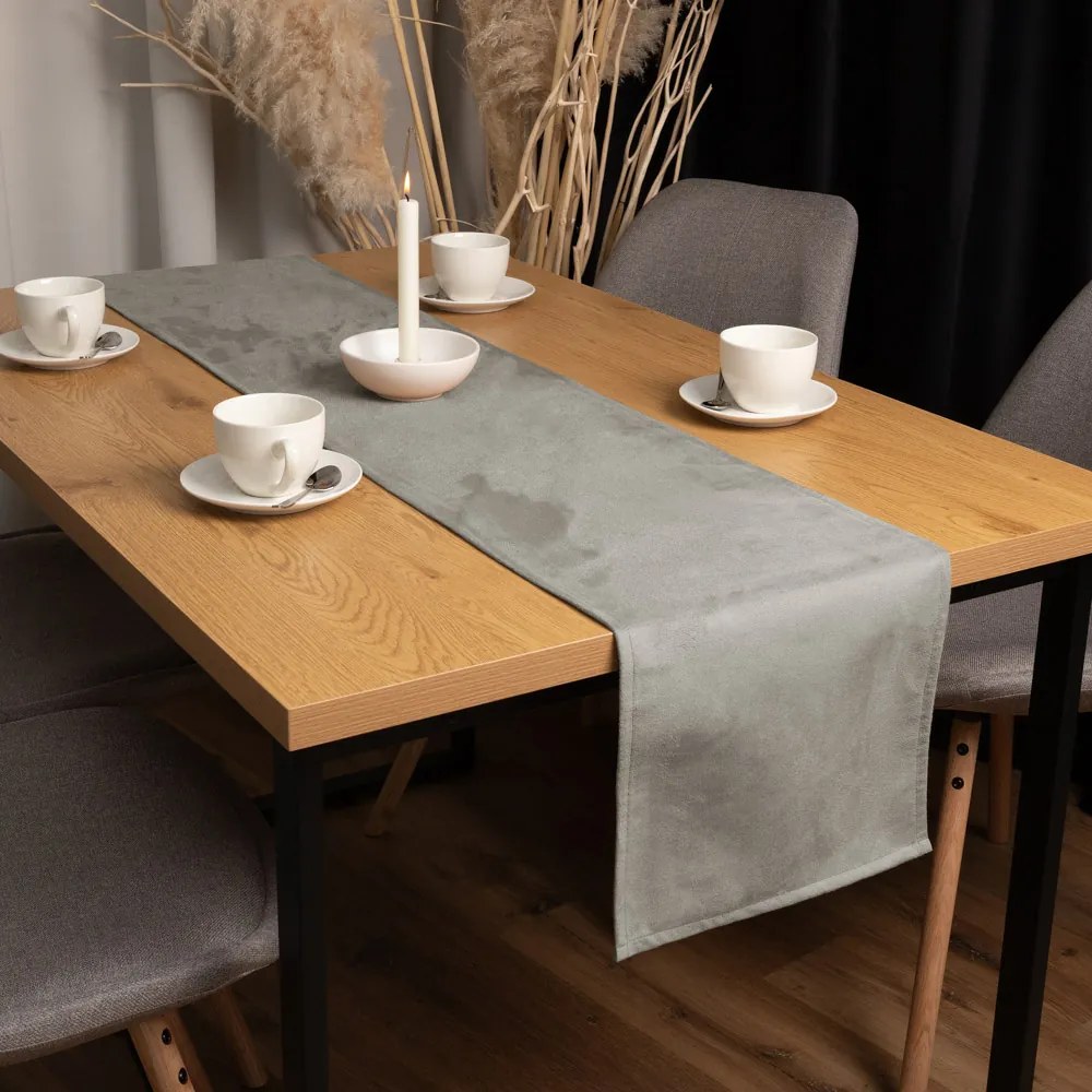 Biante Behúň na stôl/imitácia brúsenej kože Alcantara ALC-014 Svetlo sivý 20x120 cm