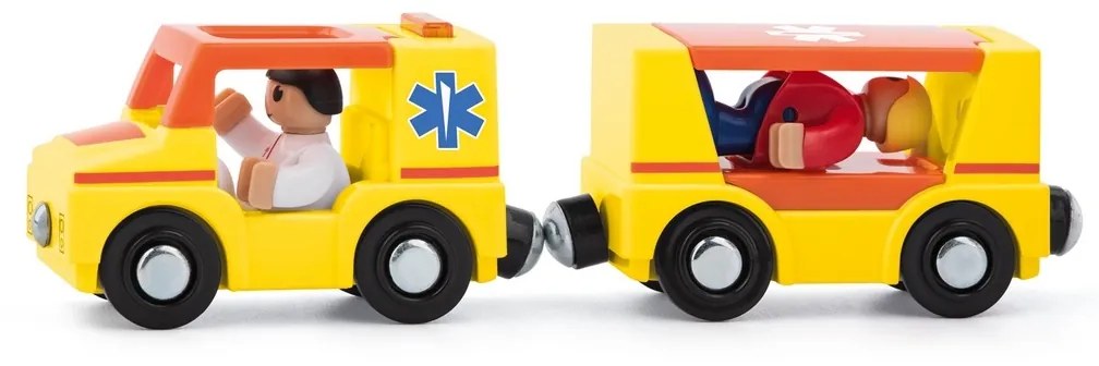 Woody Autíčko Ambulancia s panáčikmi k vláčikodráhe, žltá