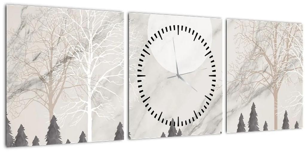 Obraz - Zimná krajina (s hodinami) (90x30 cm)