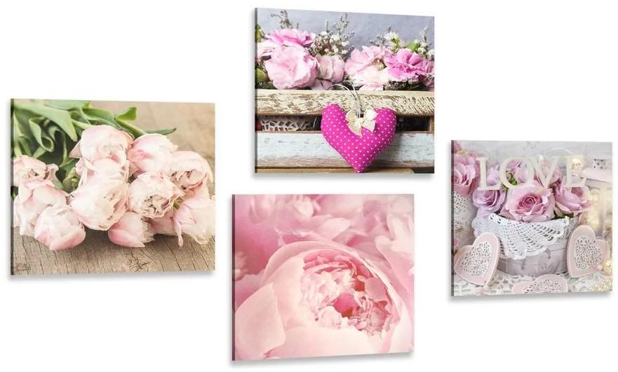 Set obrazov kvety vo vintage štýle - 4x 60x60
