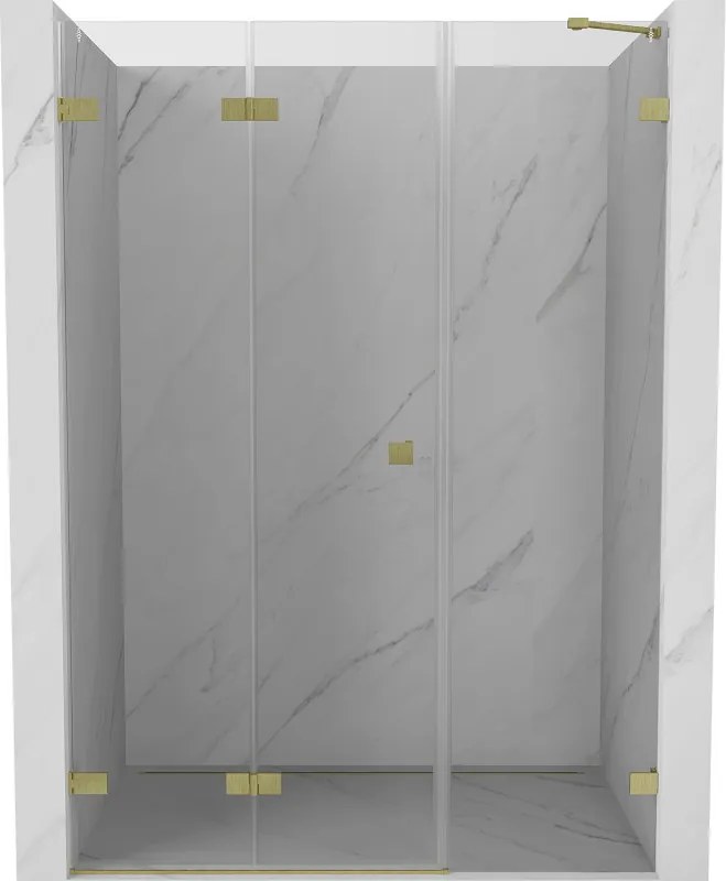 Mexen Lunar-F, skladacie ľavé sprchové dvere 150 cm, 8mm číre sklo, zlatý matný profil, 836S-150-050-55-00-L