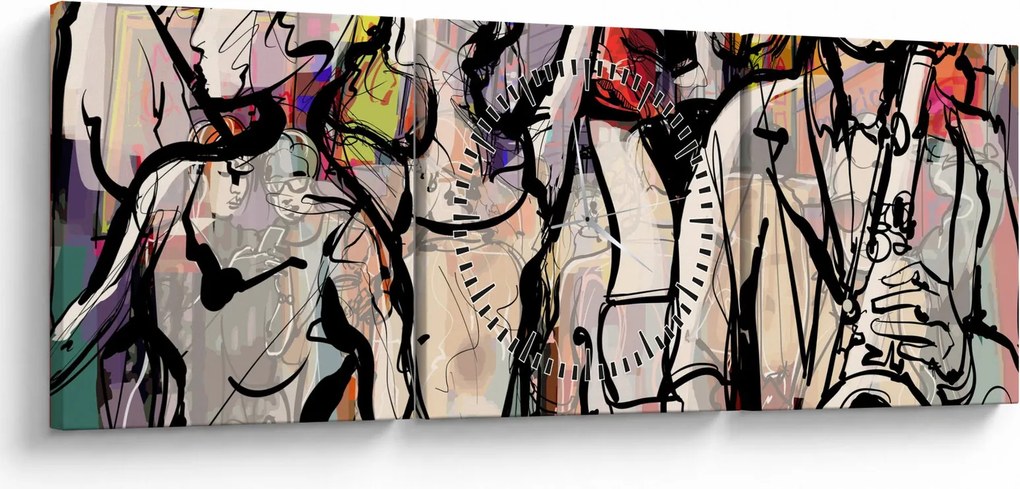 Obraz - Jazzová noc (s hodinami) (90x30 cm)