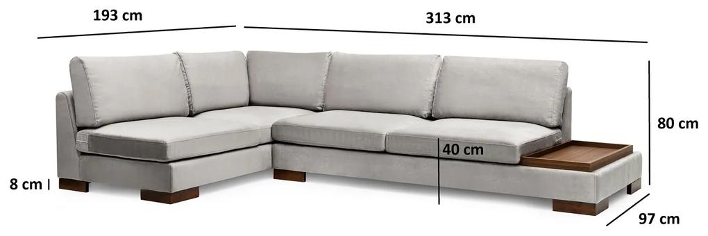 Dizajnová rohová sedačka Calista 313 cm svetlosivá - ľavá