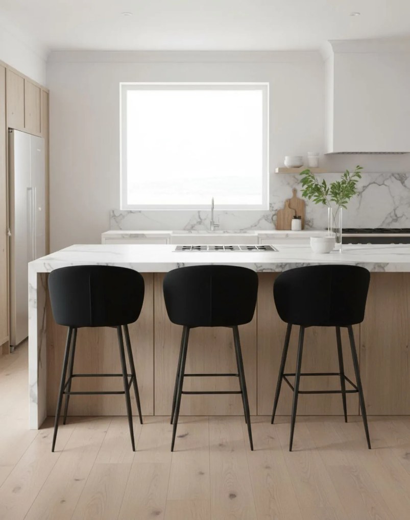 Barová stolička Ganta Black, čierny zamat, glamour štýl