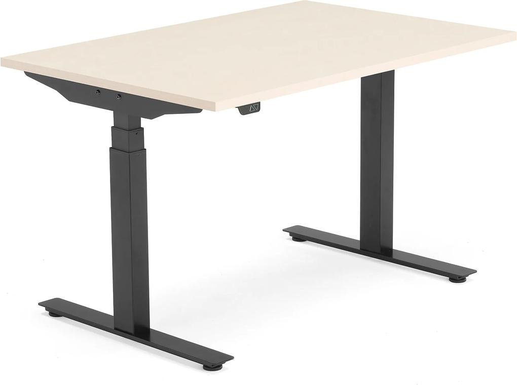 Výškovo nastaviteľný stôl Modulus, T-rám, 1200x800 mm, breza/čierna