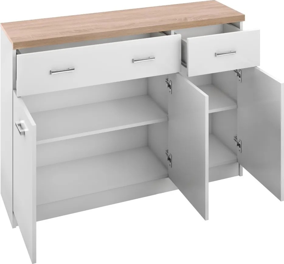 Trojdverová komoda Topty Typ 7 3D2S - biela / dub sonoma