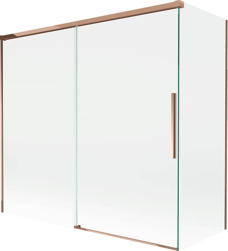 Mexen Rox, 2-krídlová posuvná vaňová zástena 170 + 75 x 150 cm, 8mm číre sklo, ružové zlato profil, 8C9-170-075-60-00