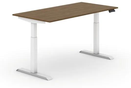 Výškovo nastaviteľný stôl, elektrický, 735-1235 mm,  doska 1600x800 mm, orech, biela podnož