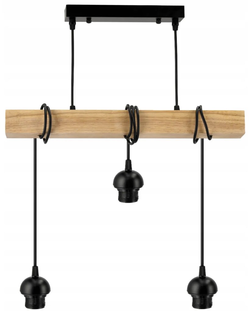 BERGE Závesné stropné svietidlo LED drevený trámový 3xE27 loft sklenené pásy
