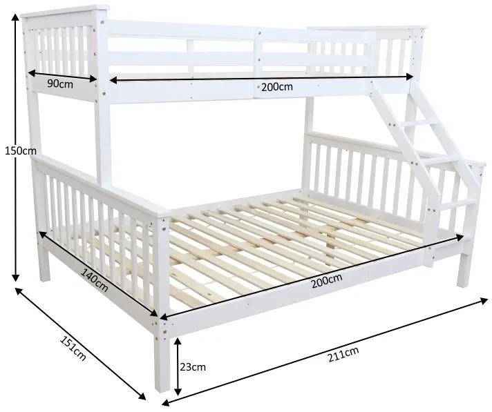 Poschodová posteľ s roštami Bagira 90/140 90/140x200 cm - biela