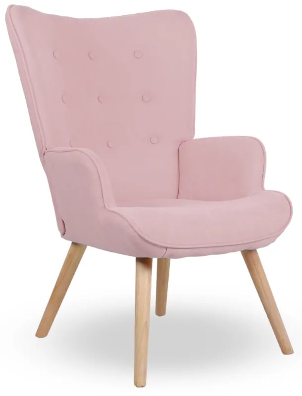 Kreslo ušiak CORDU + taburet — masív, látka, prírodná / ružová
