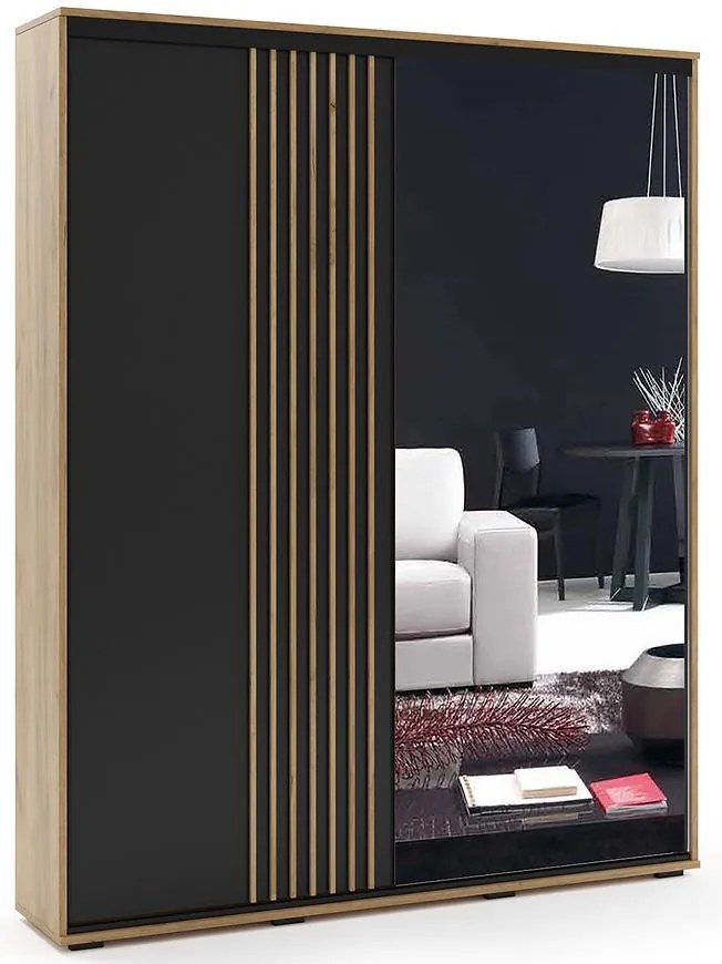 Skriňa Milo 200 s lamelami čierna+craft zlatá