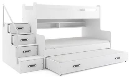 Detská poschodová posteľ MAX III s výsuvnou posteľou 80x200 cm - biela Biela